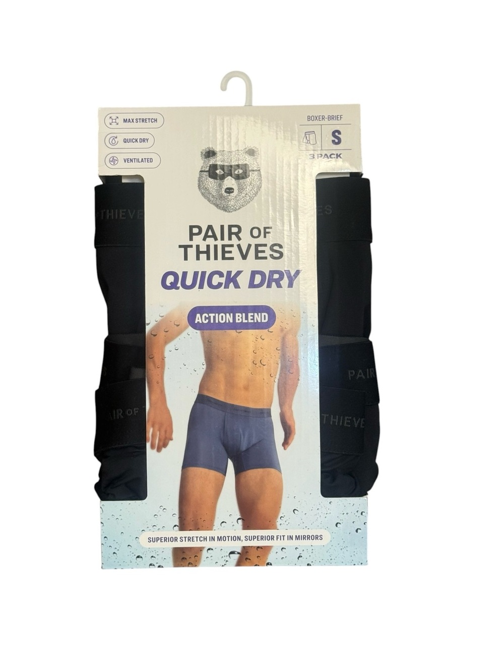Pair of Thieves Quick Dry Action Blend Long Boxer Briefs 3-Pack Size Small Black